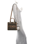 Fabric Jacquard FF 1974 Logo Small FNDI Sunshine Shopper Tote Tobacco Moro Sand