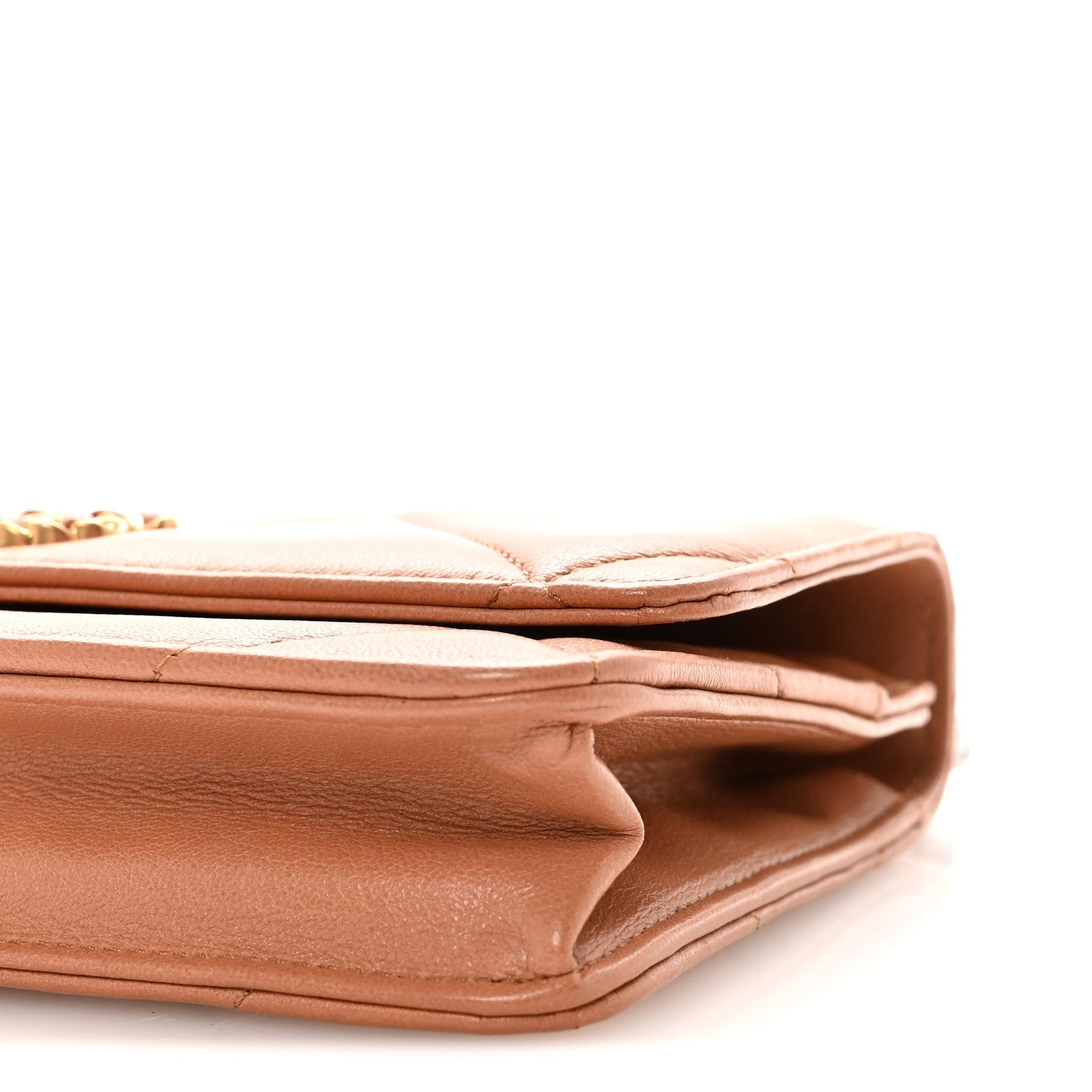 Lambskin Quilted CHNL 19 Wallet On Chain WOC Brown