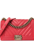 Calfskin Chevron Quilted Medium Boy Flap Pink