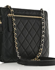 Lambskin Quilted Square Front Pocket Clutch With Chain Black