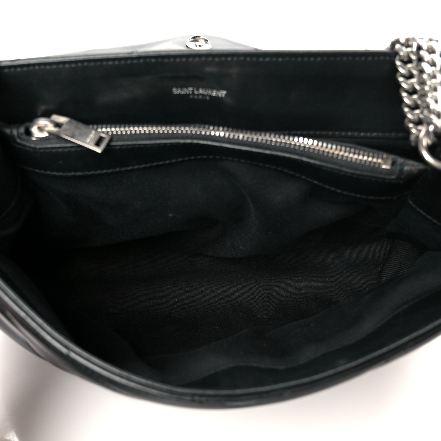 Calfskin Y Quilted Monogram Medium Loulou Chain Satchel Black