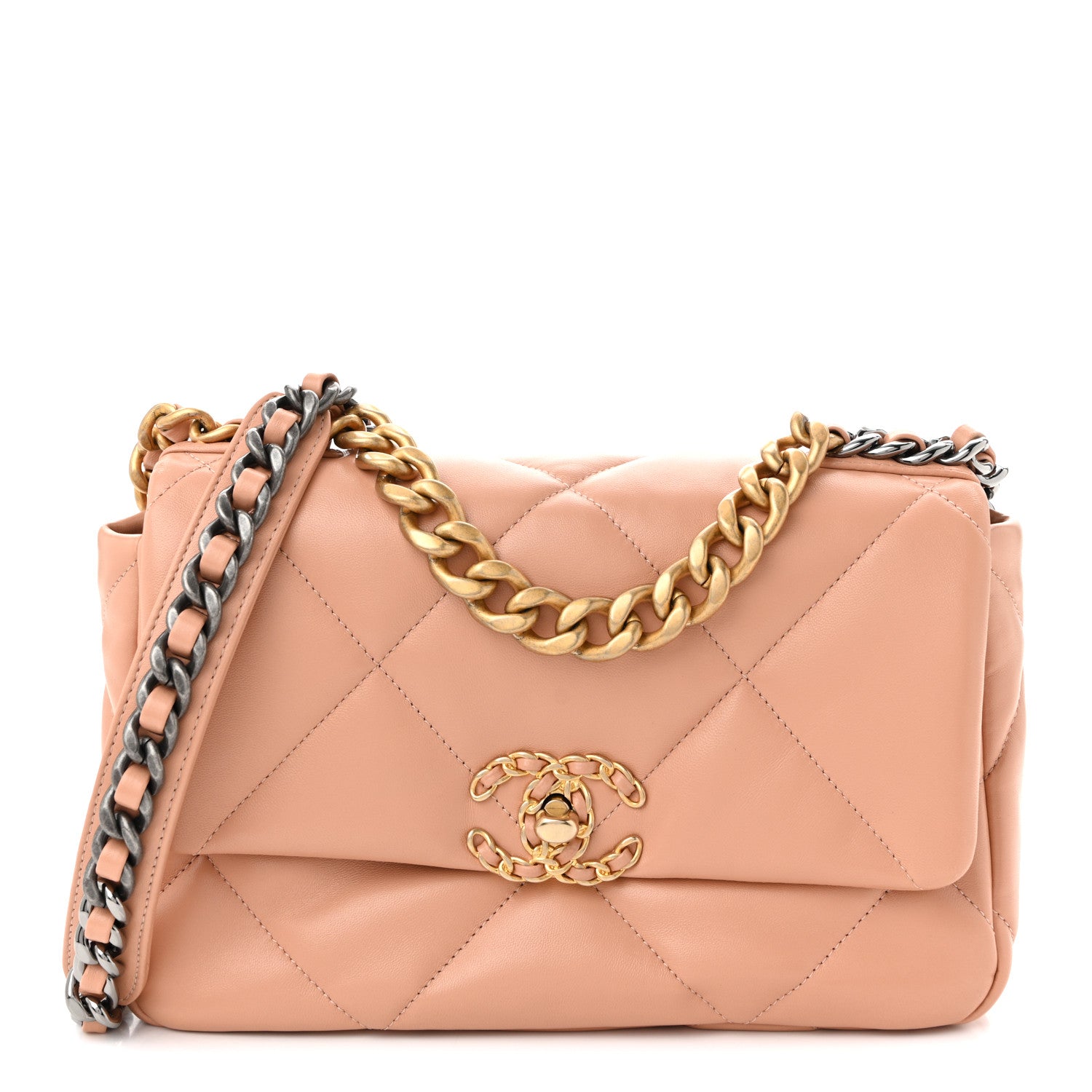 Lambskin Quilted Medium CHNL 19 Flap Beige