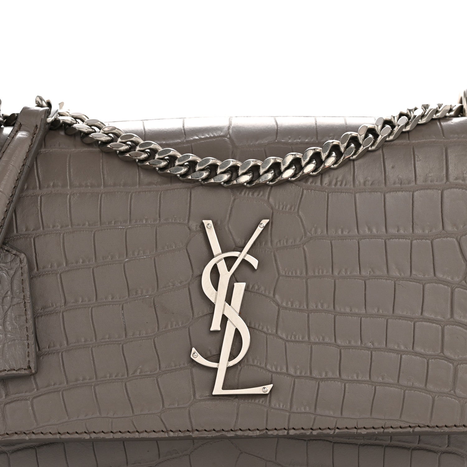 Calfskin Crocodile Embossed Medium Monogram Sunset Fog