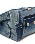 Denim Patchwork Small Hourglass Top Handle Bag Washed Blue