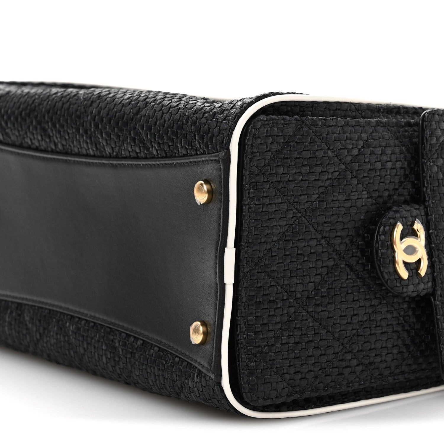 Braided Raffia Calfskin Small CHNL 25 Handbag Black White