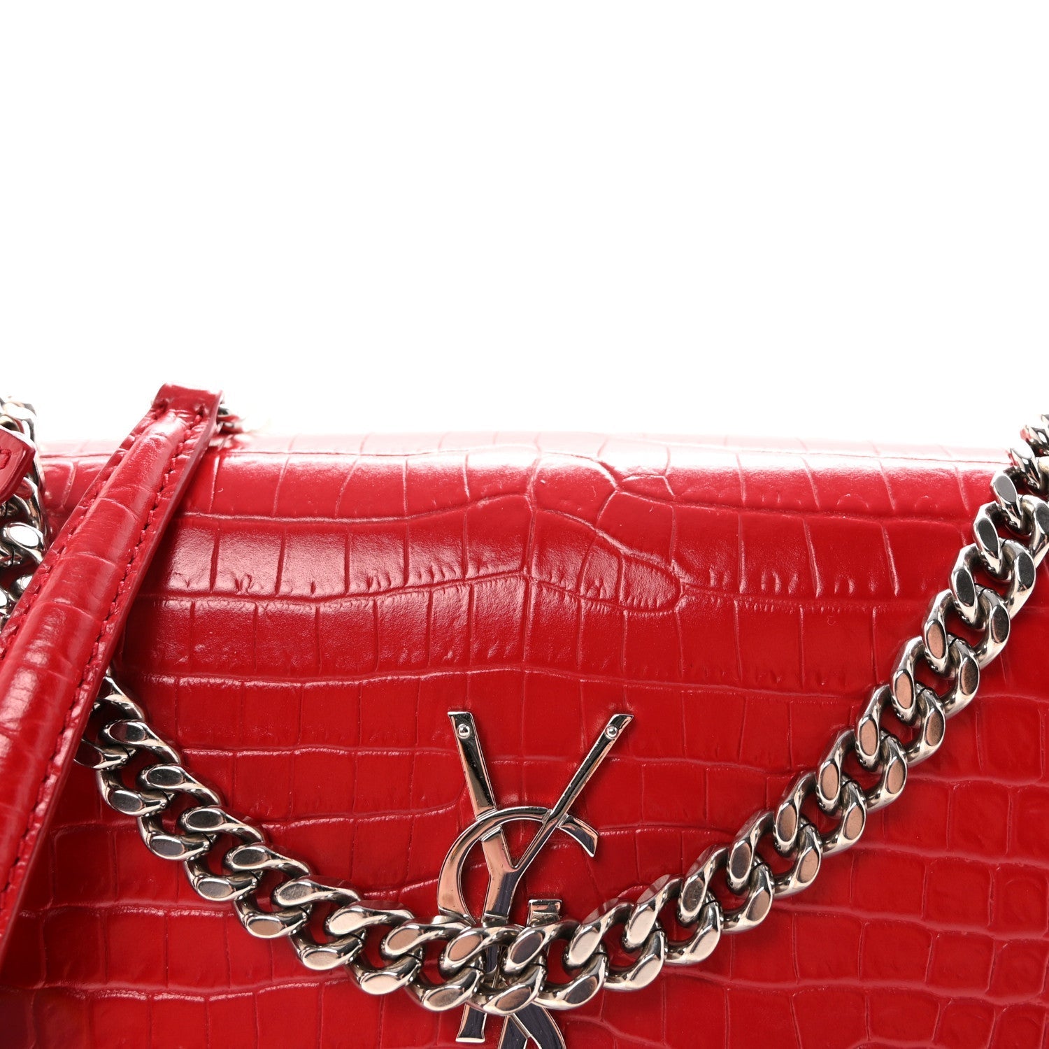 Calfskin Crocodile Embossed Medium Monogram Sunset Rouge Eros