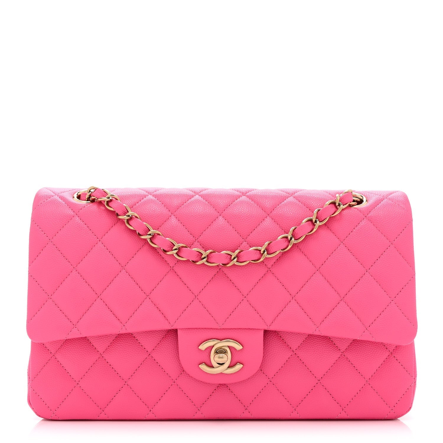 Caviar Quilted Medium Double Flap Pink
