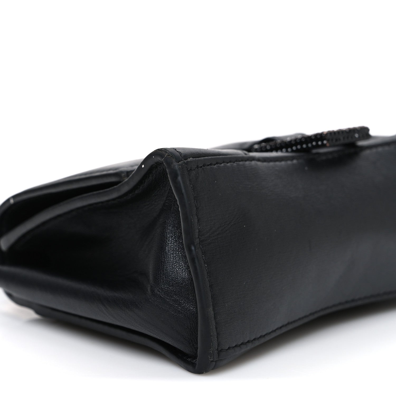 Shiny Box Calfskin Strass Hourglass Top Handle Bag XS Black