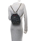 Lambskin Quilted Double Pocket Drawstring Backpack Black