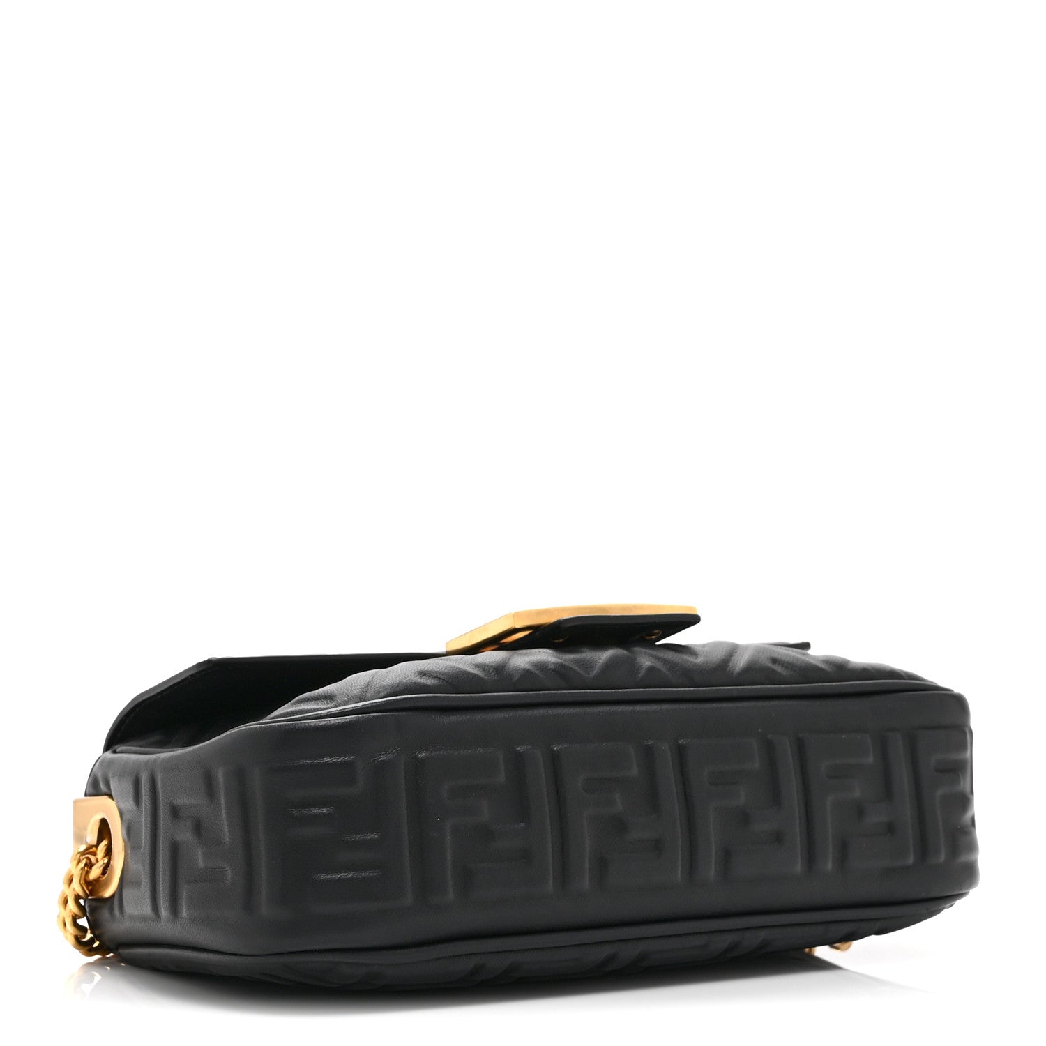 Nappa Small FF Embossed Mid Chain Baguette Black