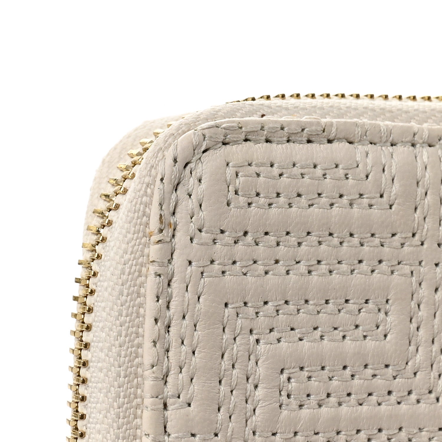 Calfskin Icon Quilted Compact Zip Around Wallet White