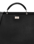 Cuoio Romano Selleria Vitello Grace Glazed Fabric FF 1974 Large Peekaboo Iconic Essential Satchel Black
