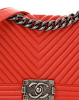 Wrinkled Lambskin Chevron Quilted Medium Boy Flap Orange