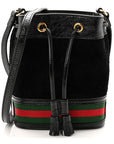 Suede Patent Web Mini Ophidia Bucket Bag Black