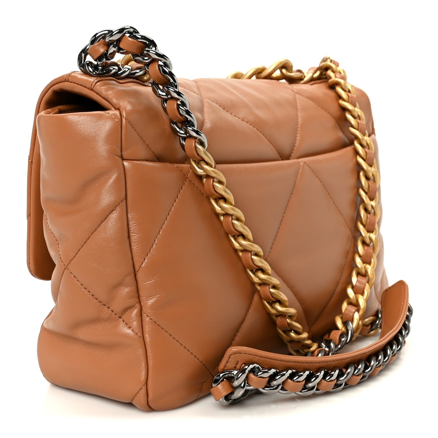 Lambskin Quilted Large CHNL 19 Flap Brown