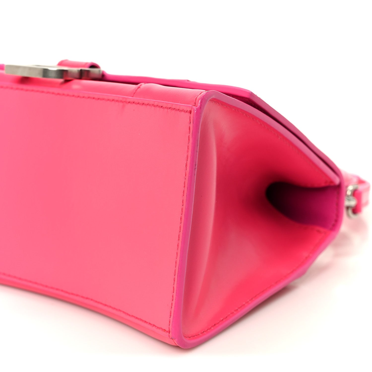 Shiny Box Calfskin Small Hourglass Top Handle Bag Acid Fuchsia