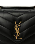 Calfskin Y Quilted Monogram Small Loulou Chain Satchel Black