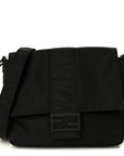 Econyl Nylon Cuoio Romano Monochrome Medium Baguette Messenger Bag Black