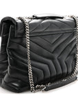 Calfskin Y Quilted Monogram Medium Loulou Chain Satchel Black