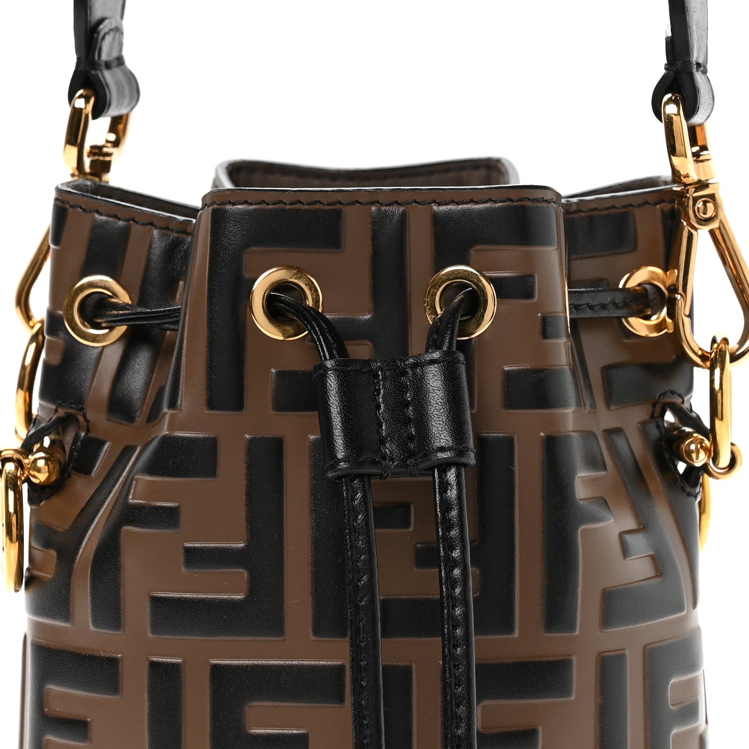 Vitello Liberty F is FNDI Bi-Color FF 1974 Embossed Mini Mon Tresor Bucket Bag Maya Black