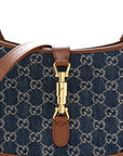 New Denim GG Monogram Calfskin Small Jackie 1961 Hobo Blue Tea Cuir