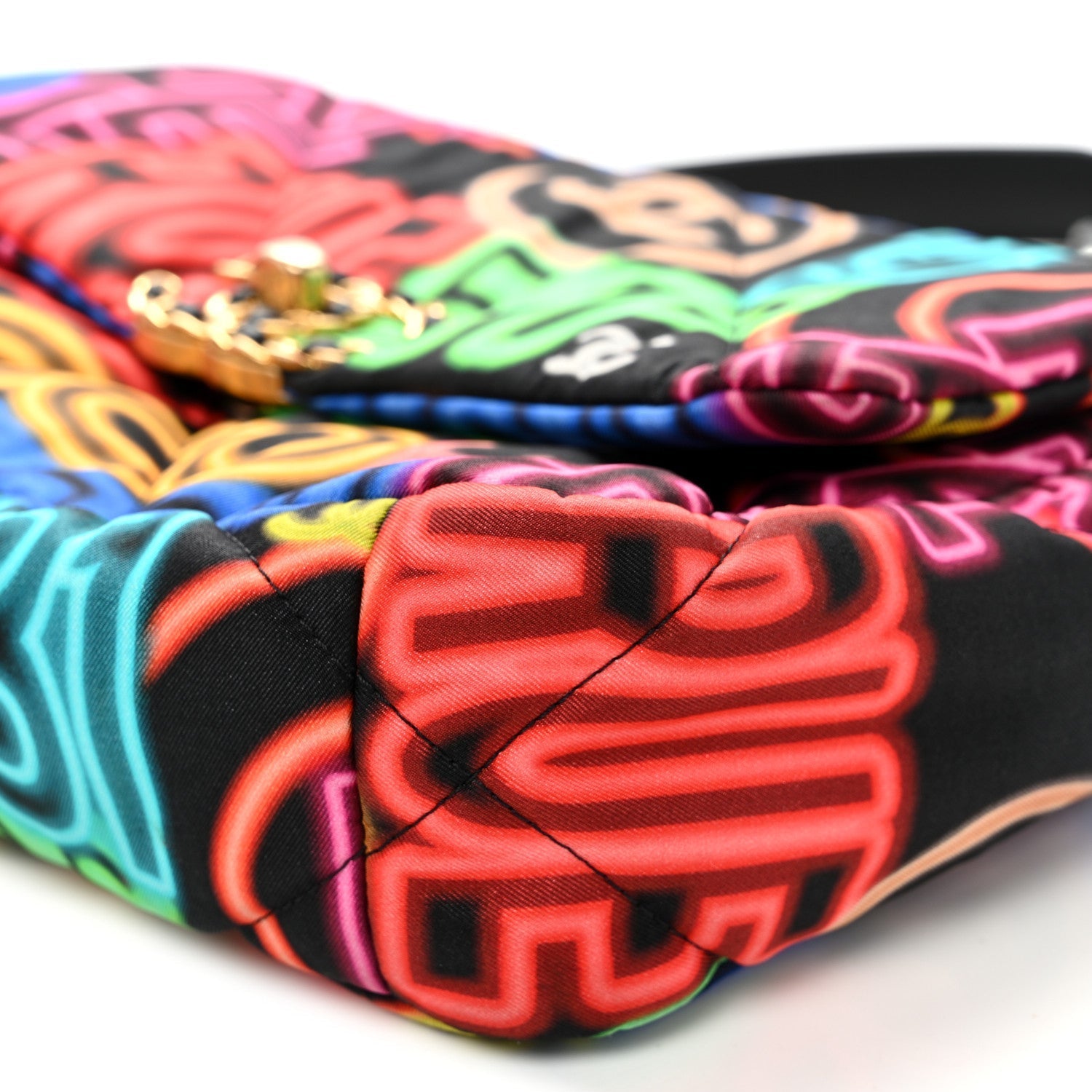 Fabric Quilted Neon Graffiti Medium CHNL 19 Flap Black Multicolor