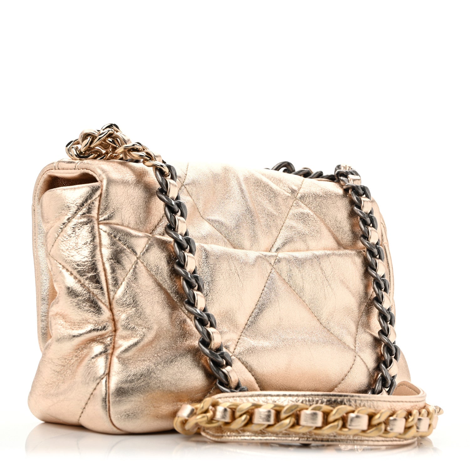 Metallic Lambskin Quilted Medium CHNL 19 Flap Gold