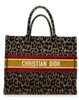 Canvas Velvet Embroidered Large Leopard Book Tote Tote Beige