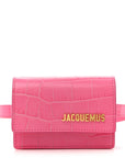 Calfskin Crocodile Embossed La Ceinture Bello Double Tour Belt Bag Pink