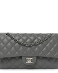 Caviar Quilted Medium Double Flap Grey