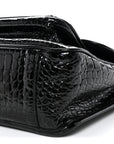 Patent Crocodile Embossed Lambskin Monogram Medium Niki Chain Satchel Black