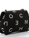 Canvas Quilted Letter Printed Flap Black