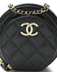 Caviar Quilted Round Coco Clutch With Chain Black