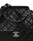 Lambskin Quilted Drawstring Bag Black