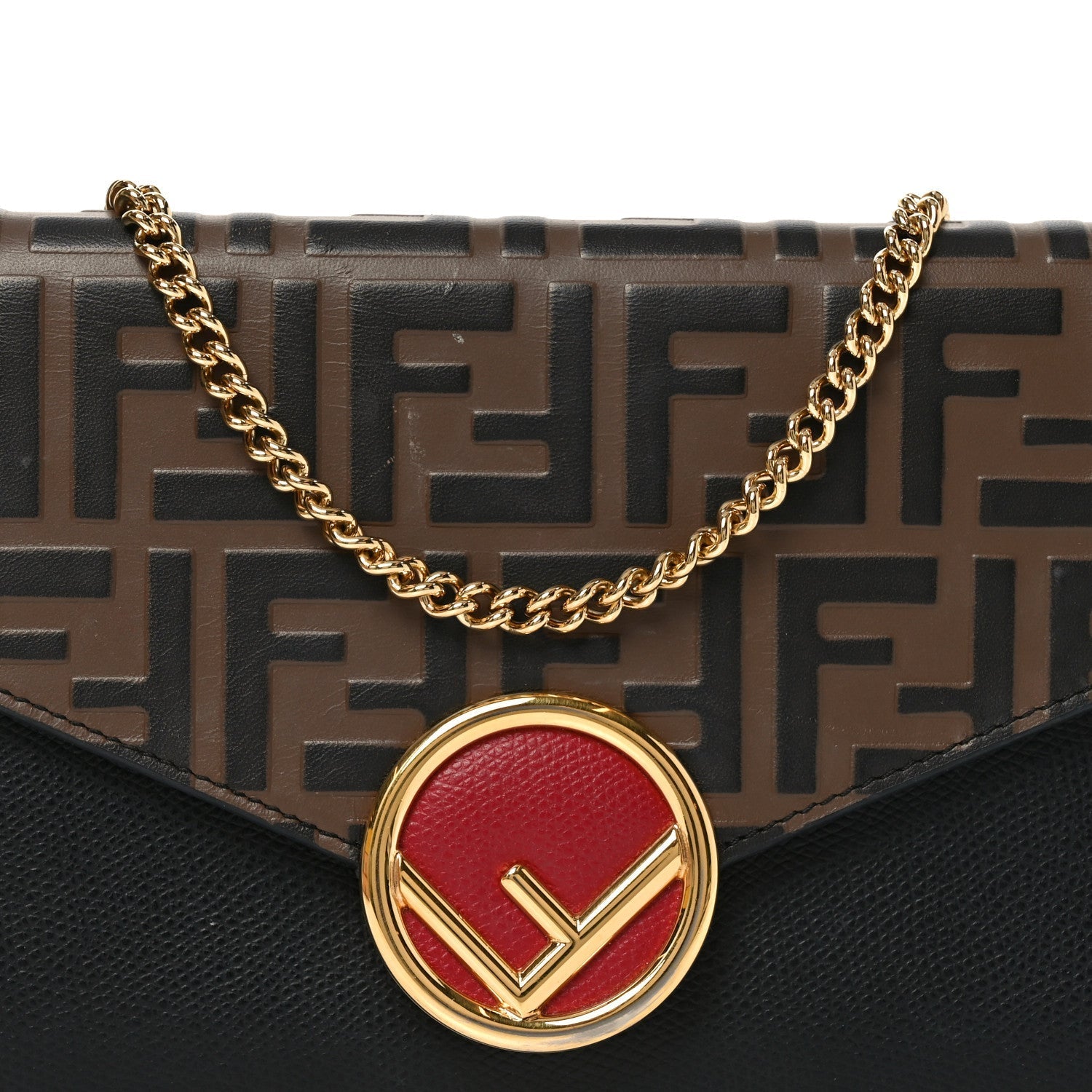 Vitello Cruise F is FNDI Bi-Color FF 1974 Embossed Medium Envelope Wallet On Chain Black Maya