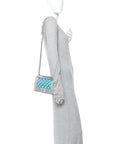 Metallic Lambskin PVC Quilted Small Boy Flap Blue