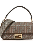Wool Vitello King Houndstooth FF Embroidered Baguette Beige Moro