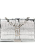 Metallic Crocodile Embossed Calfskin Greca Goddess Wallet On Chain Silver