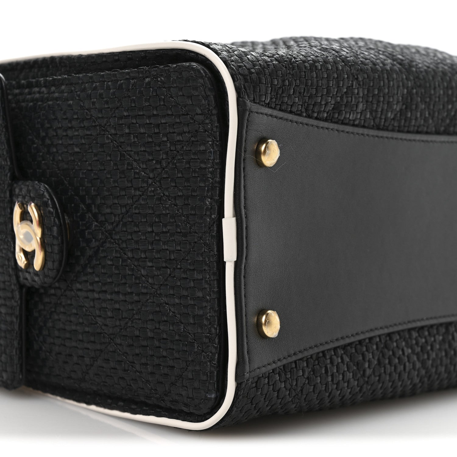 Braided Raffia Calfskin Small CHNL 25 Handbag Black White