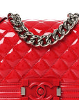 Patent Calfskin Quilted Small Plexiglass Boy Flap Red