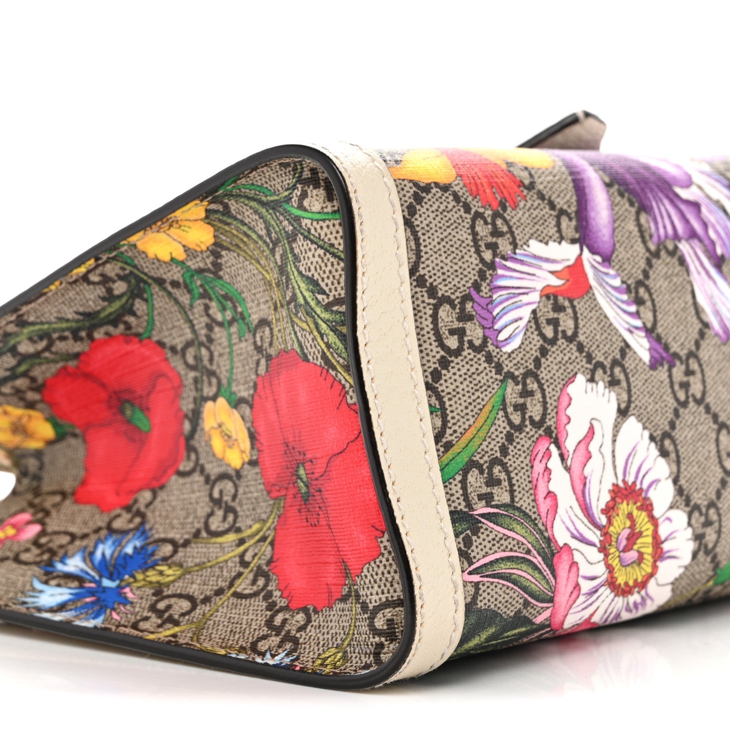 GG Supreme Monogram Flora Textured Calfskin Small Padlock Tote Beige Ebony Multicolor Mystic White