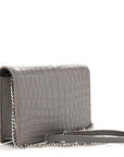 Calfskin Crocodile Embossed Kate Monogram Tassel Chain Wallet Fog