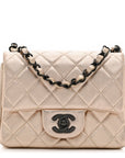 Metallic Lambskin Quilted Mini Square Flap Gold Black