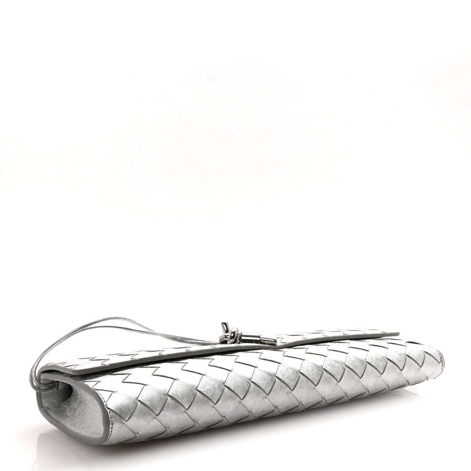Metallic Lambskin Intrecciato Long Andiamo Top Handle Clutch Silver