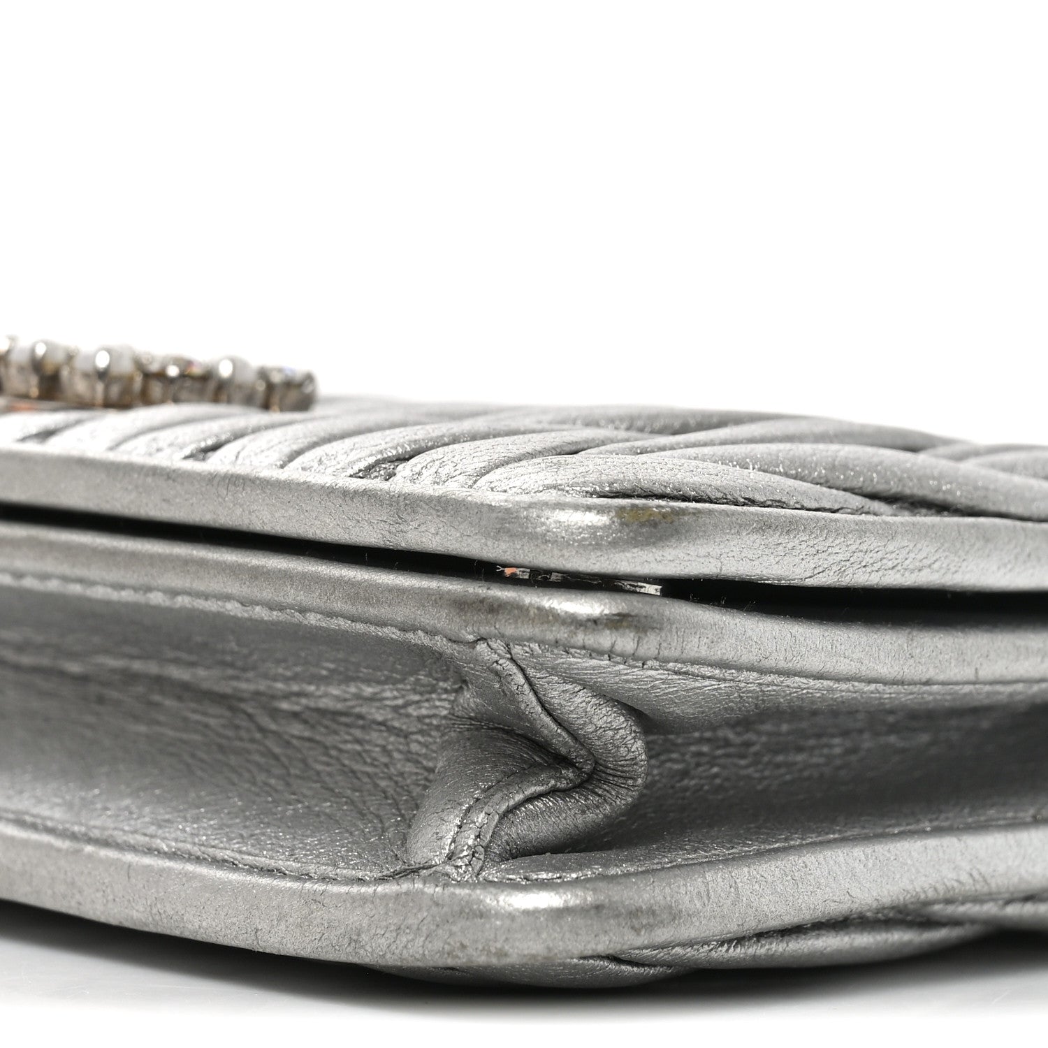 Metallic Nappa Matelasse Chain Crossbody Silver