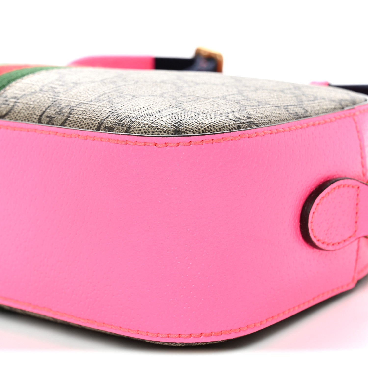 GG Supreme Monogram Textured Dollar Calfskin Web Ophidia Small Crossbody Bag Beige Ebony Fuchsia