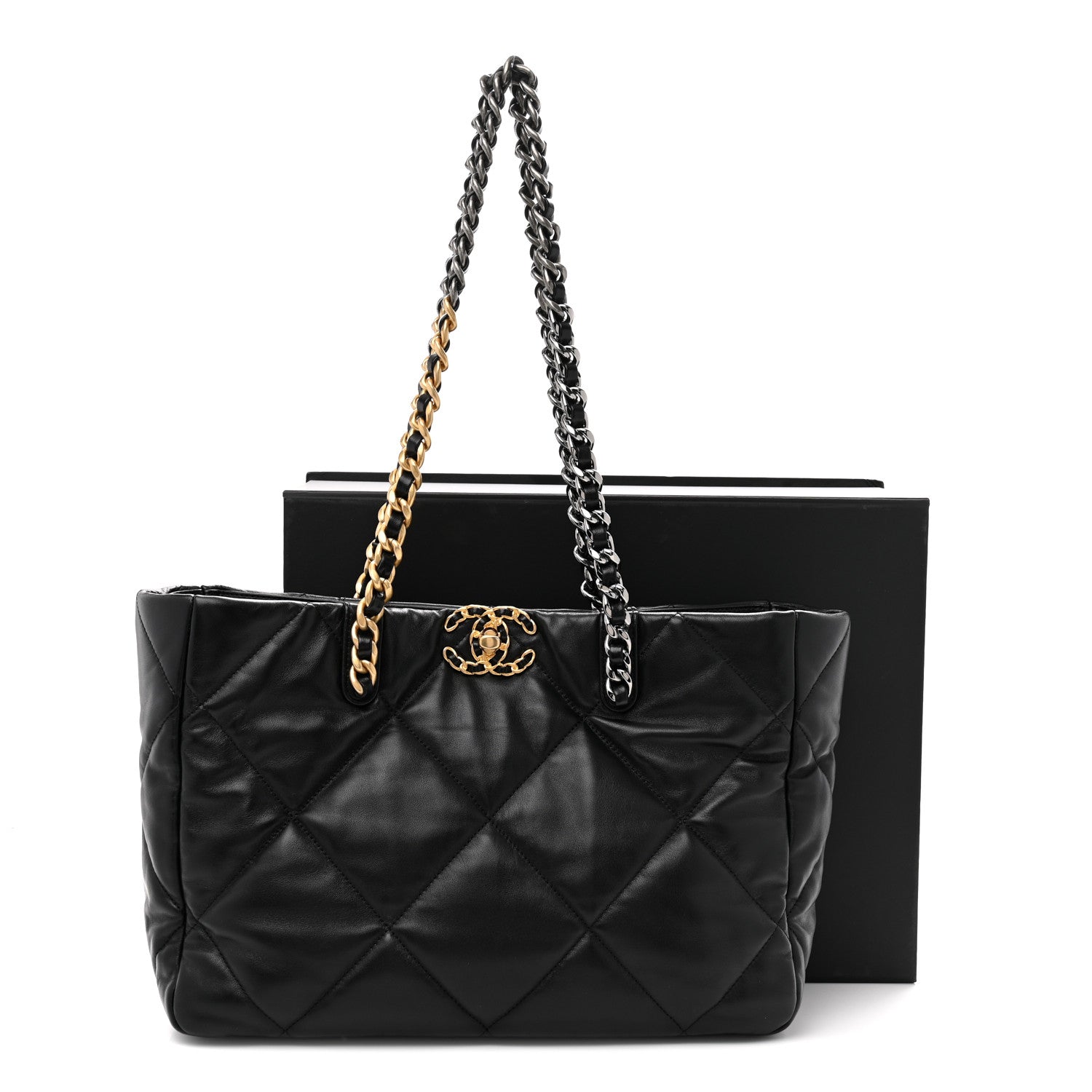 Lambskin Quilted CHNL 19 East West Shopping Bag Black