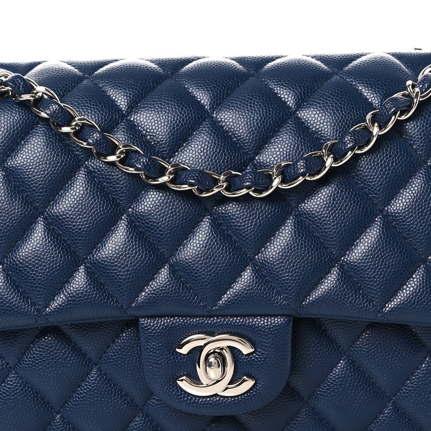 Caviar Quilted Medium Double Flap Navy
