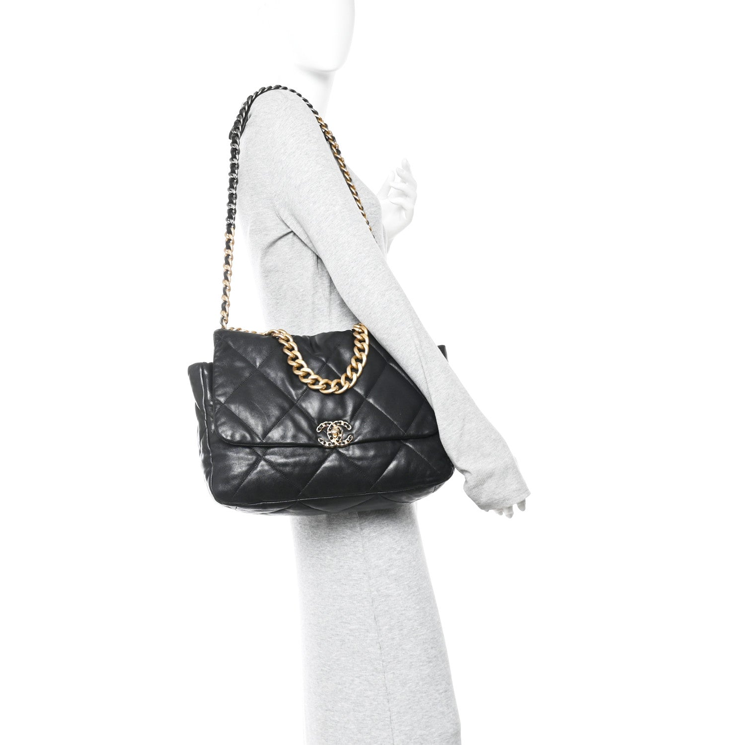 Goatskin Quilted Maxi CHNL 19 Flap Black