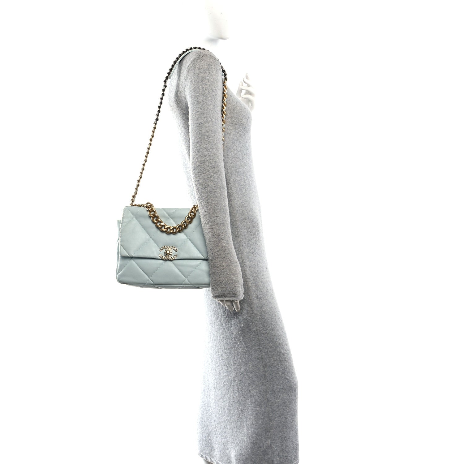 Lambskin Quilted Large CHNL 19 Flap Light Blue